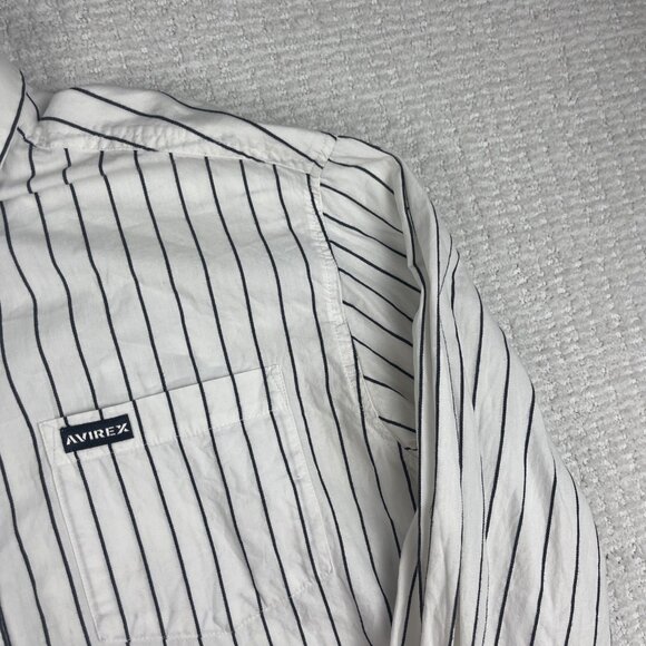 Avirex USA Shirt Mens L White / Black Button Up Long Sleeve Striped *Read* - Picture 4 of 16